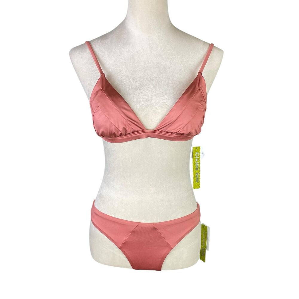 Gianni Bini NEW S/L Shiny Solid Coral Pink 2 Piece Bikini Swimsuit Basic Staple